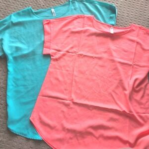 Zenana XL bundle of 2 coral Teal shirts Lightweight summer colorful neon flowy
